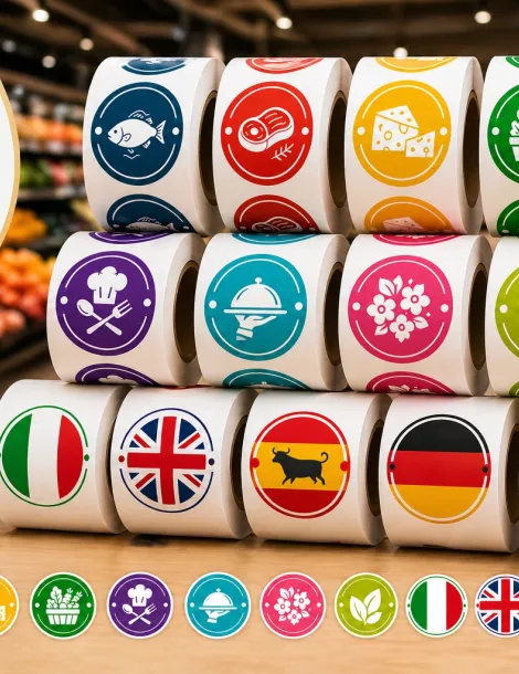 10 rouleaux de stickers couleur personnalisés – 500 étiquettes Ø40 mm