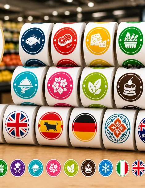 15 rouleaux de stickers couleur personnalisés – 500 étiquettes Ø40 mm
