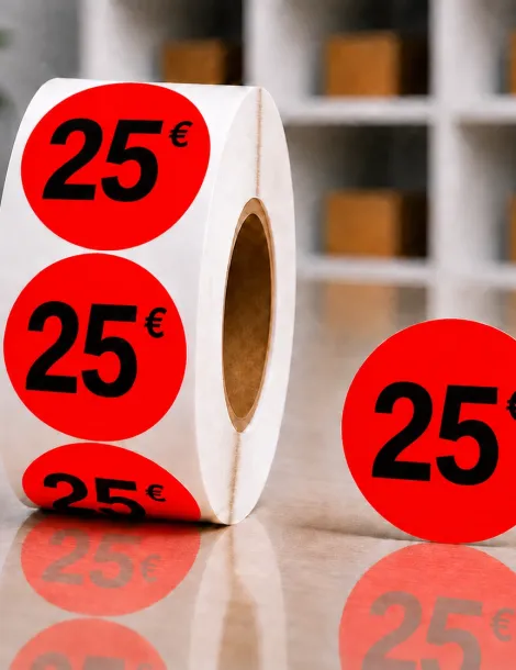 Etiquette rouge 25€ Ø 40. Les 1000