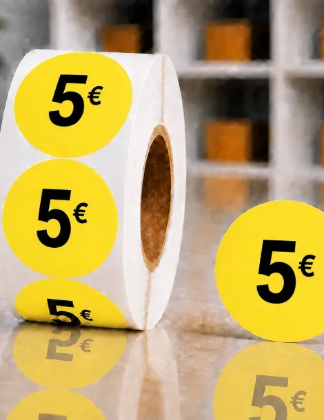 Etiquette jaune 5€ Ø 36. Les 1000