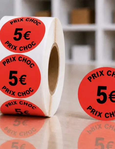 Etiquette rouge 5€ Ø 36. Les 1000