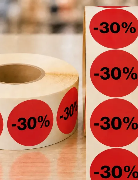 Etiquette rouge  -30%. Ø 40. Les 1000