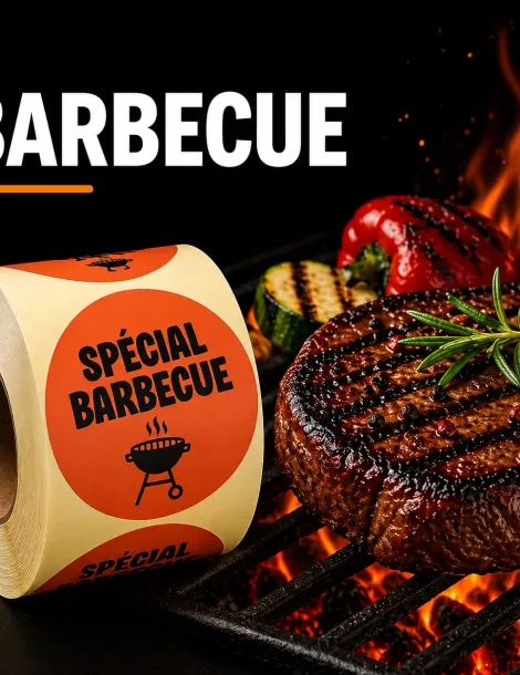 Etiquette SPECIAL BARBECUE Ø 40. Les 1000 - adhésif fluo permanent