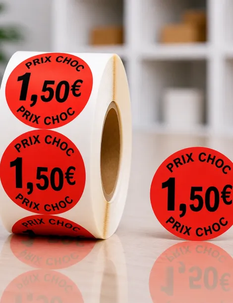 Etiquette 1.50€ Ø 40. Les 1000